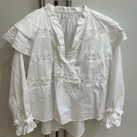Adam Lippes Tops - Adam Lippes White Open Work Blouse Size L